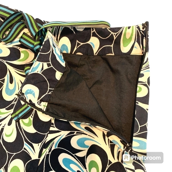 NWOT Loft Pleated Size 4P Black Blue Paisley Belted Knee Length Skirt - Picture 5 of 7